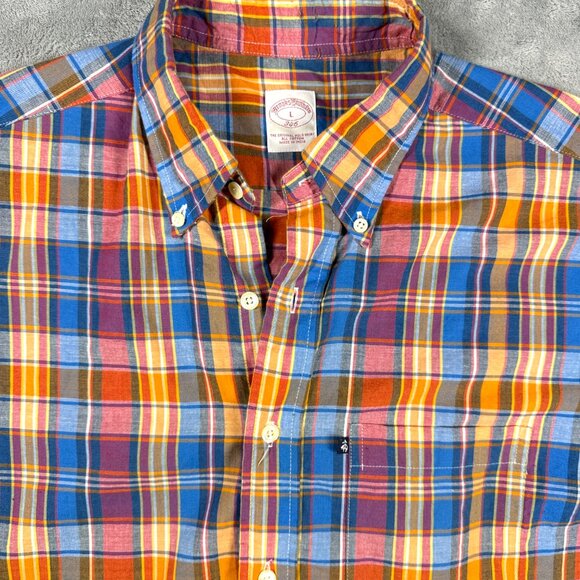 Brooks Brothers Men’s L Blue Orange Plaid Button Down Long Sleeve Shirt - Picture 3 of 11